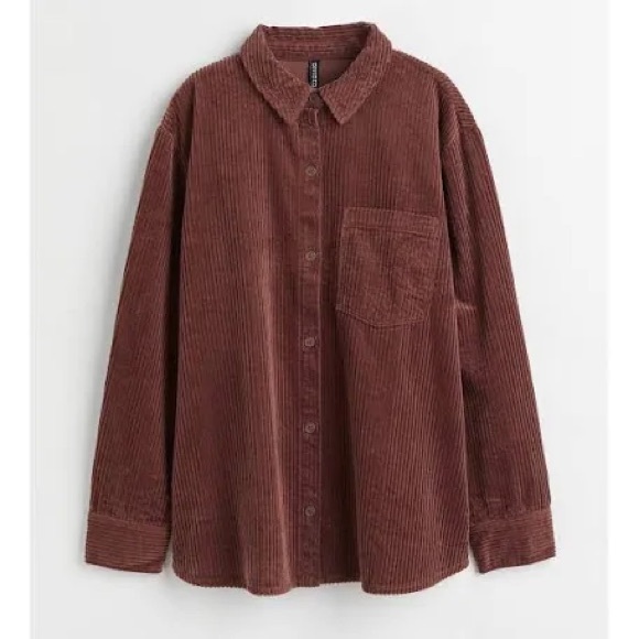 H&M Tops - H&M Divided Brown Button Front Corduroy Shirt Jacket Shacket Oversized M